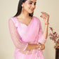 Rajwada Light Pink Embellished Net Saree With unstitched Blouse For Women