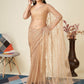 Rajwada Beige Embellished Net Saree With Unstitched Blouse For Women