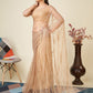 Rajwada Beige Embellished Net Saree With Unstitched Blouse For Women