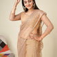 Rajwada Beige Embellished Net Saree With Unstitched Blouse For Women