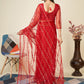 Rajwada Red Embellished Net Saree With unstitched Blouse For Women