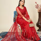 Rajwada Red Embellished Net Saree With unstitched Blouse For Women