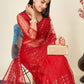 Rajwada Red Embellished Net Saree With unstitched Blouse For Women