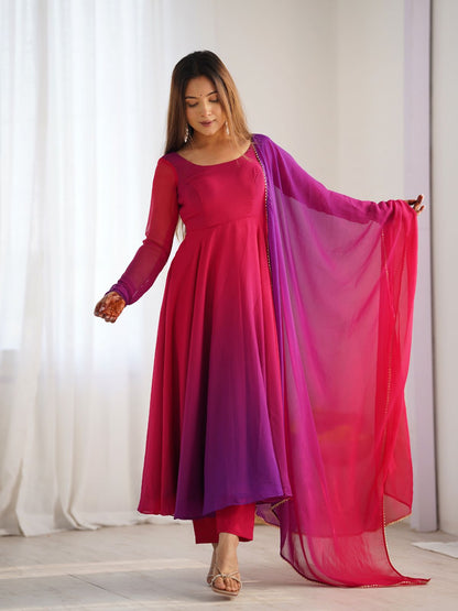 Rajwada Pink Georgette Printed Stitched Kurta Set For Women