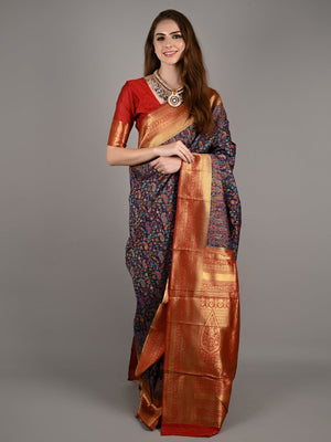 Blue Modal Woven Saree With Unstitched Blouse