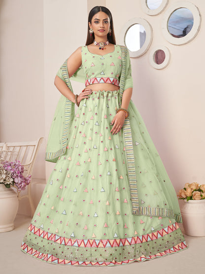 Rajwada Green Net Embellished Semi Stitched Lehenga With Unstitched Blouse for Women
