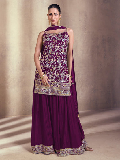 Rajwada Purple Embroidered Georgette Semi Stitched Salwar Suit For Women