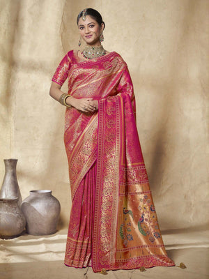 Rajwada Pink Silk Blend Embellished Saree For Women
