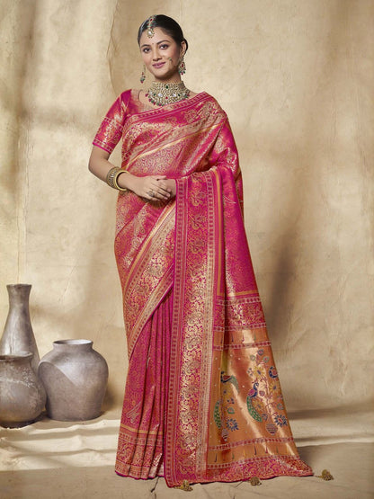 Rajwada Pink Silk Blend Embellished Saree For Women