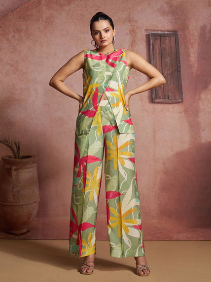 Rajwada Green Cotton Blend Printed Co-ord Set For Women