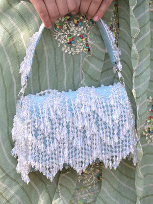 Rajwada Sea Green Tassels Embellished Clutch Bag For Women