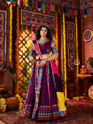 Rajwada Purple Viscose Cotton Printed Semi-Stitched Lehenga For Women