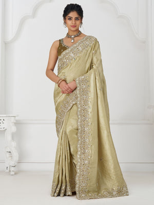 Rajwada Olive Viscose Silk Embellished Saree For Women