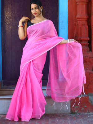 Rajwada Light Pink Cotton  Saree  With Unstitched Blouse for Women