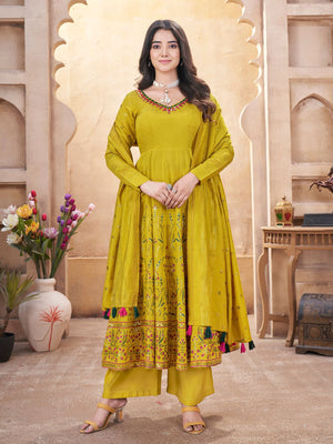 Rajwada Green Silk Blend Printed Stitched Kurta Set For Women