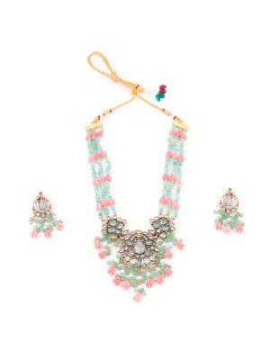 Rajwada Pink And Green Alloy Jewellery Set For Women