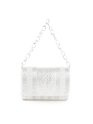 Odette Women Silver Beaded Envelope Clutch
