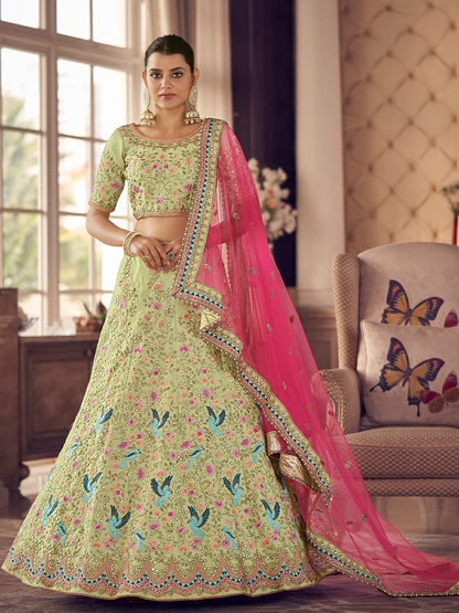 Rajwada Olive Embroidered Art Silk Semi Stitched Lehenga With Blouse For Women