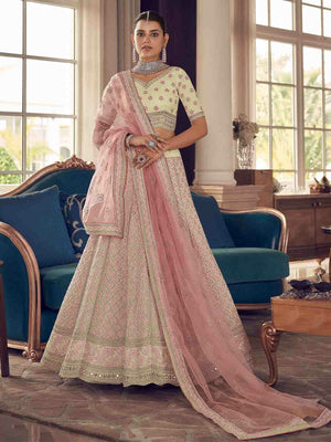 Rajwada White Embroidered Art Silk Semi Stitched Lehenga With Blouse For Women