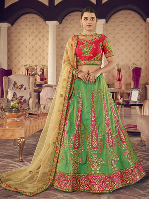 Rajwada Green Embroidered Art Silk Semi Stitched Lehenga With Blouse For Women