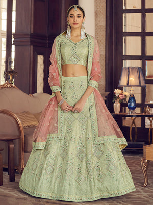 Rajwada Olive Embroidered Crepe Semi Stitched Lehenga With Blouse For Women