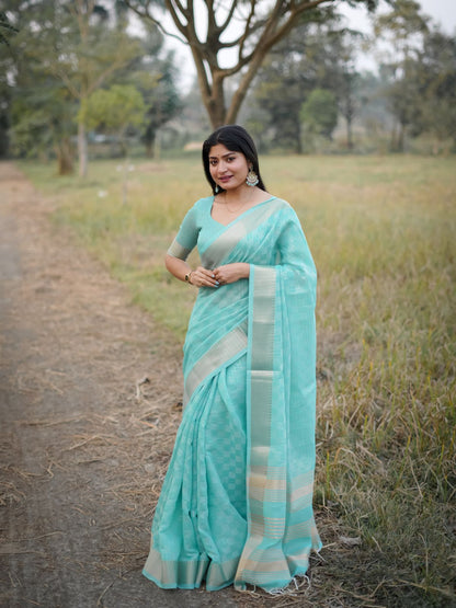 Rajwada Sky Blue Silk Blend Woven Saree For Women