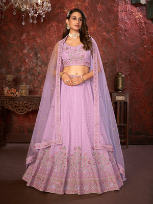 Rajwada Purple Georgette Embellished Semi Stitched Lehenga With Unstitched Blouse for Women