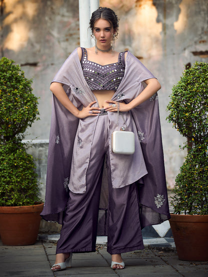 Rajwada - Purple Chinon Semi Stitched Indo Western Dress