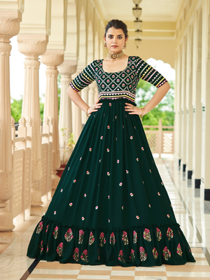 Rajwada Women Designer Green Georgette Semi Stitched Gown