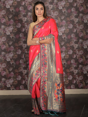 Rajwada Pink Patola Woven Saree With Unstitched Blouse For Women