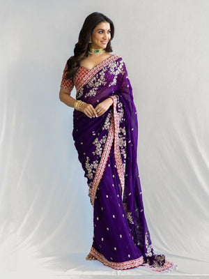 Rajwada Blue Georgette Embellished Saree For Women