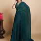 Rajwada - Stunning Teal Chiffon Georgette Saree with Stitched Blouse