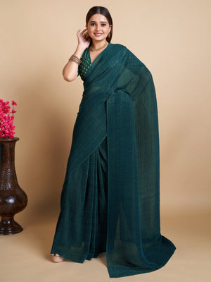 Rajwada - Stunning Teal Chiffon Georgette Saree with Stitched Blouse