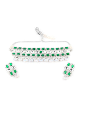 Rajwada White And Green Alloy Jewellery Set For Women
