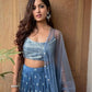 Rajwada Blue Georgette Embellished Semi-Stitched Lehenga For Women
