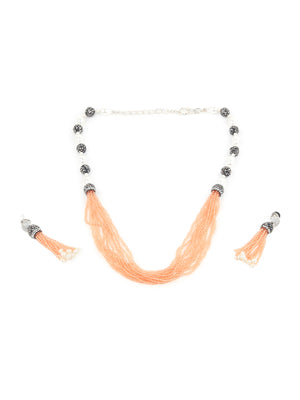 Rajwada Peach And White Alloy Jewellery Set For Women