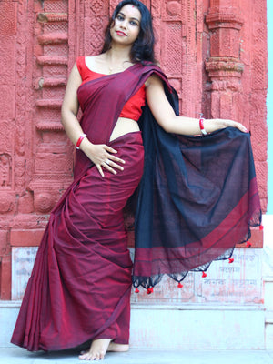 Rajwada Maroon Cotton  Saree  With Unstitched Blouse for Women
