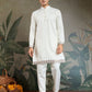 Rajwada White Silk Blend Embroidered Stitched Kurta Set For Men