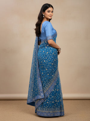 Rajwada Blue Georgette Embellished Solid Saree For Women