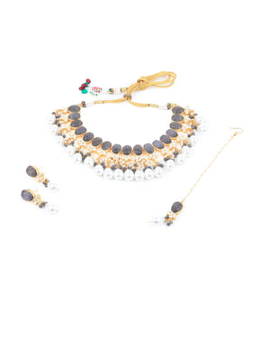 Rajwada Grey And White Alloy Jewellery Set For Women