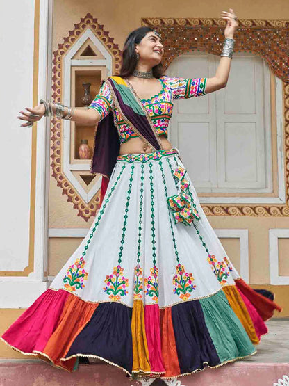 Rajwada Multicolor Rayon Embroidered Stitched Lehenga With Blouse For Women