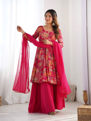 Rajwada Pink Silk Blend Printed Stitched Kurta Set For Women