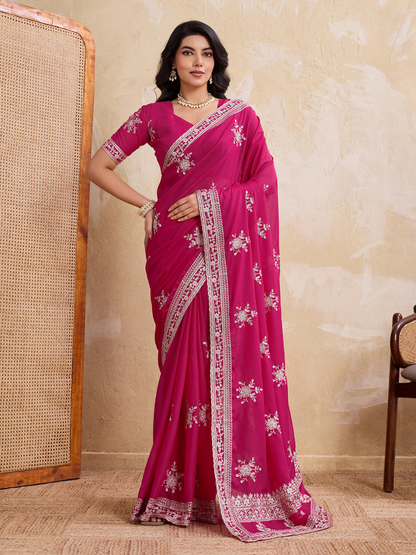 Rajwada Pink Georgette Printed Saree For Women