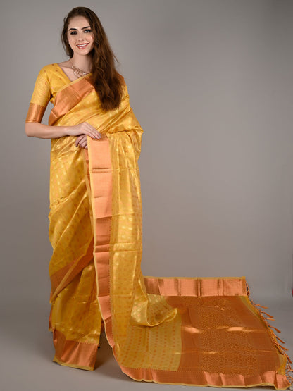 Yellow Tissue Woven Saree With Unstitched Blouse