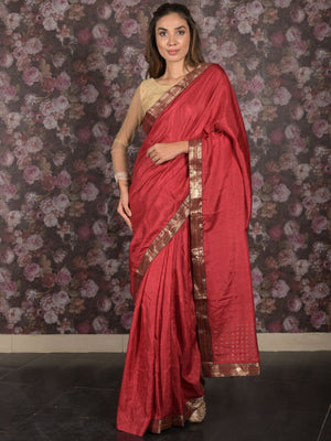 Rajwada Maroon Embellished Crepe Saree with Unstitched Blouse for Women