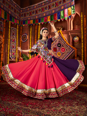 Rajwada Coral Cotton Blend Embroidered Semi-Stitched lehenga For Women