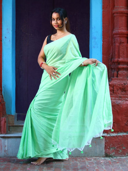 Rajwada Light Green Cotton  Saree  With Unstitched Blouse for Women