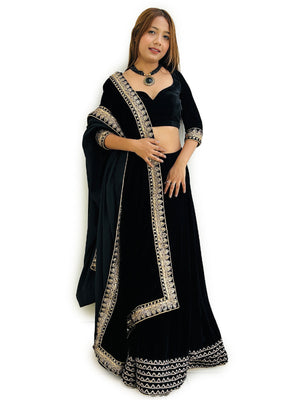 Rajwada Women Designer Black Semi Stitched Lehenga With Unstitched Blouse