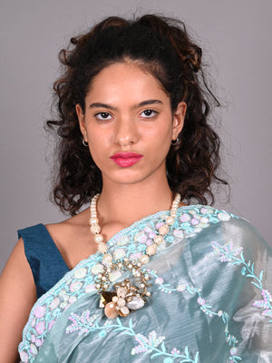 Rajwada Off White Faux Pearls Embellished Long Neck Piece For Women