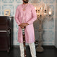 Rajwada Pink Printed Embroidered Cotton Kurta Set For Men